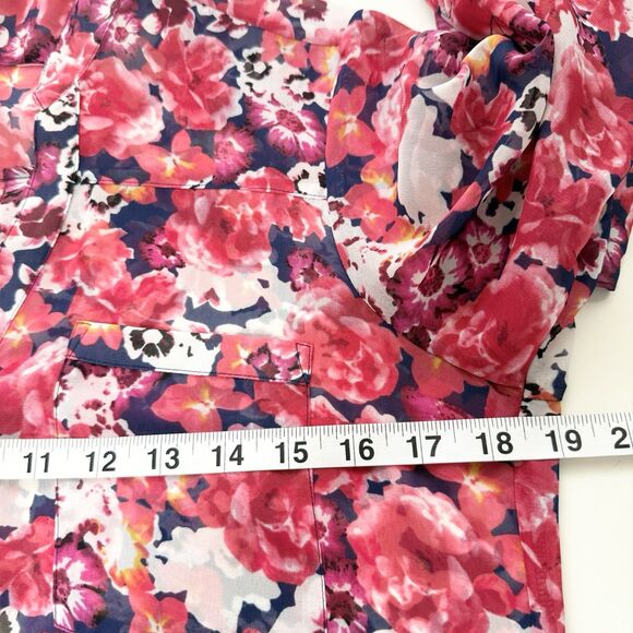 Express The Portofino Shirt Womens S Pink Floral Sheer Lightweight Long Sleeve - Picture 8 of 9